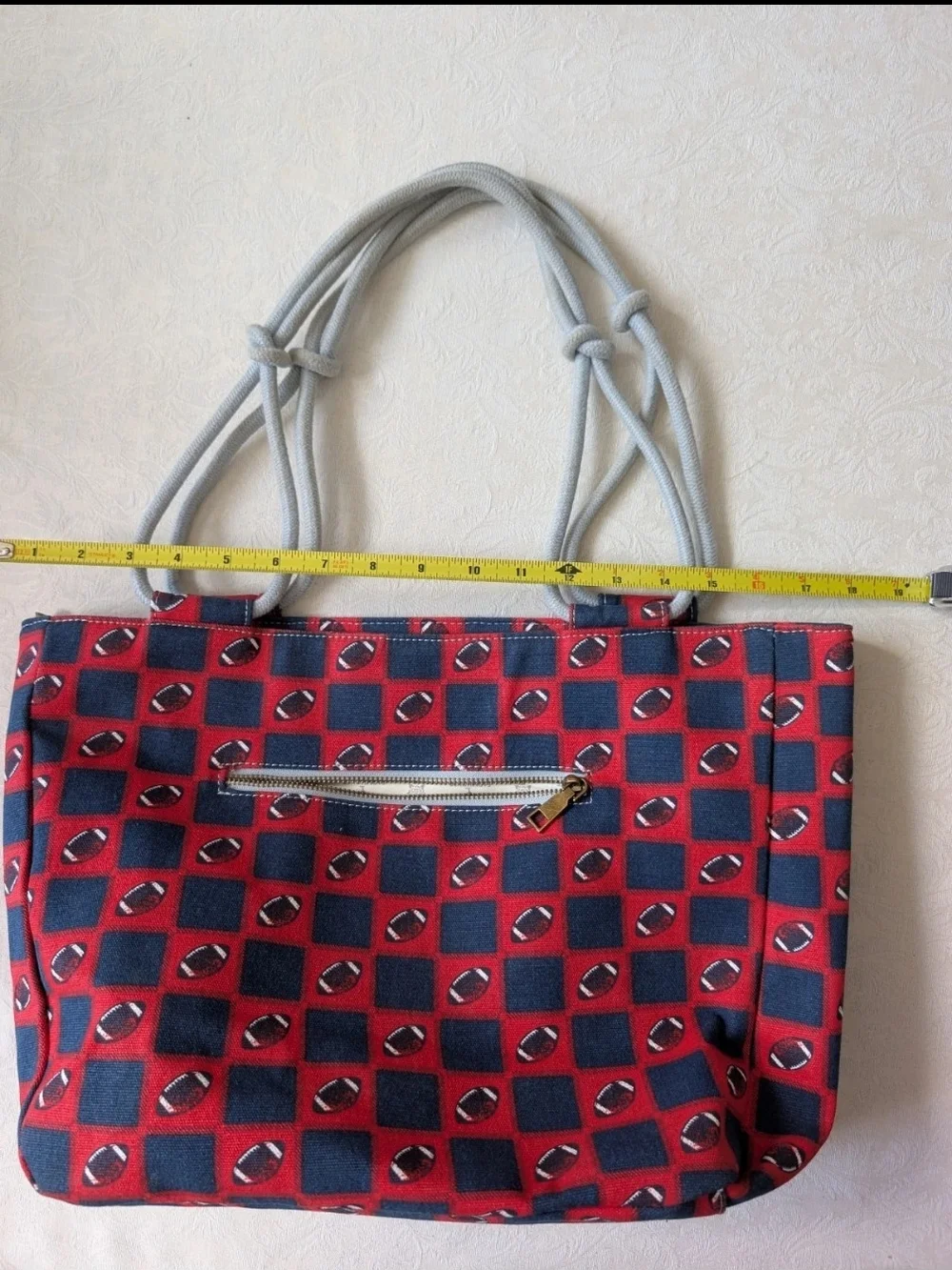 Farmhouse Is My Style Red Blue Football Bag Cotton Canvas Tote Bag